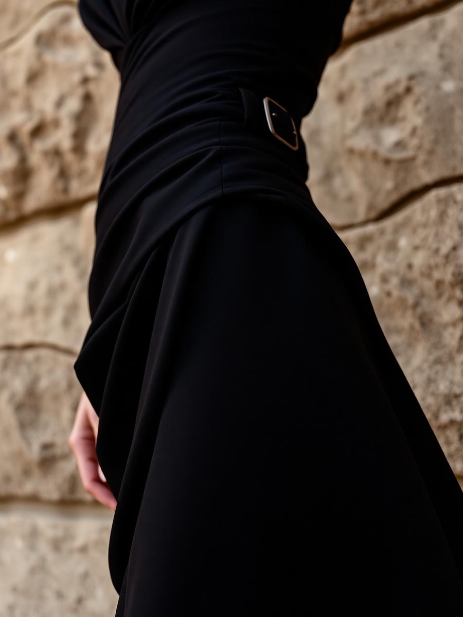 Close view of a precisely sculpted black waist